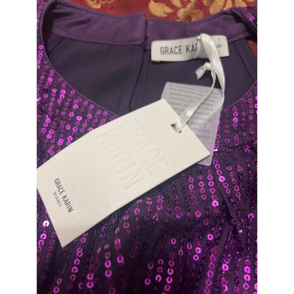 Grace Karin Sleeveless Sequin Halter Top Purple NWT Size S - Picture 8 of 9